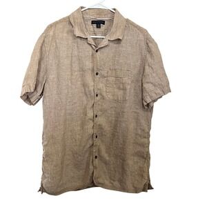 Banana Republic Mens Linen Shirt Short Sleeve Button Up Camp Casual Tan L
